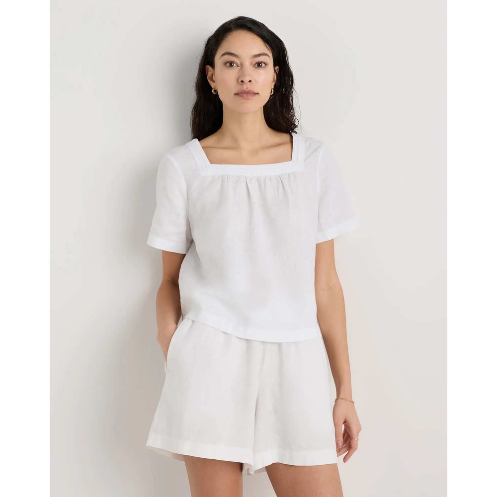 Quince European Linen Square Neck Top White Short Sleeve XS NWT